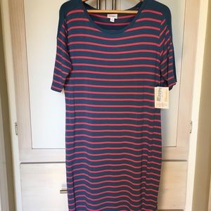 2/$25🌟 New LulaRoe Julia Dress Blue & Red Stripes